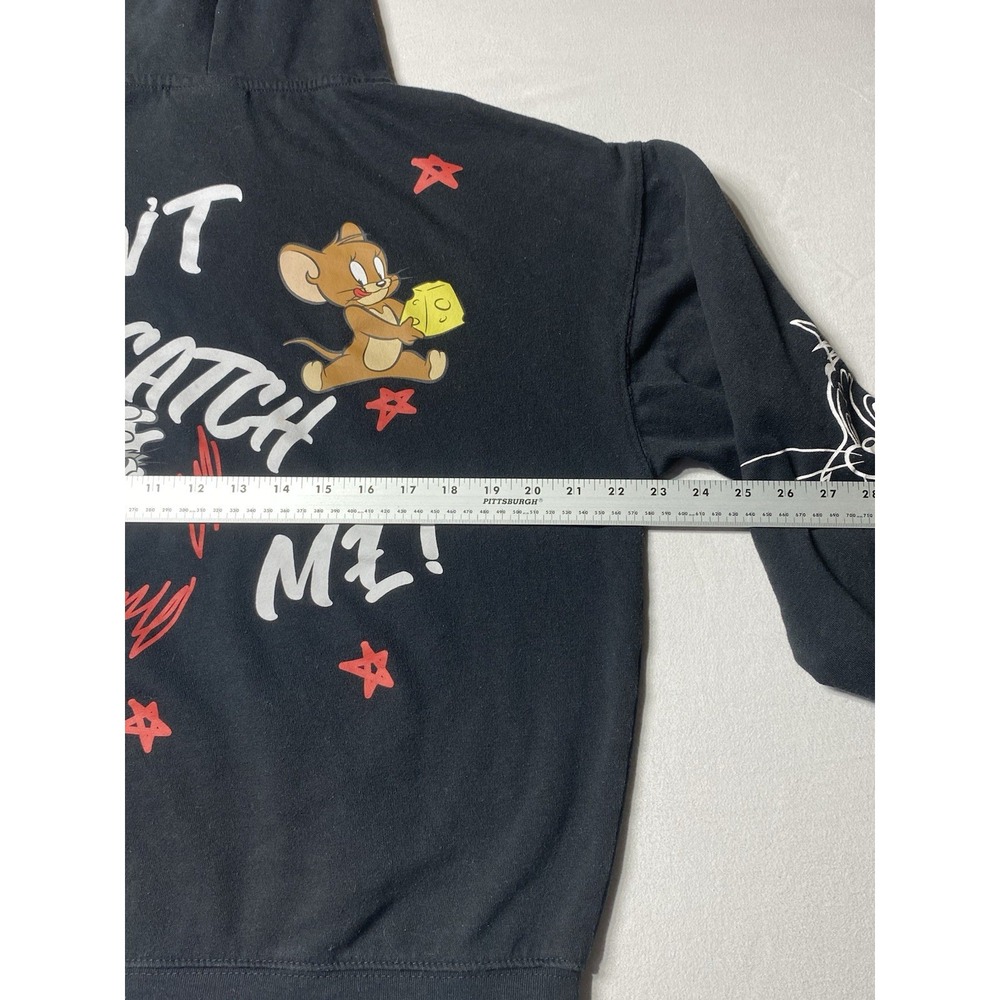 Tom & Jerry Hoodie Mens L Black All Over Graphic Can't Catch Me Cartoon - Picture 12 of 13